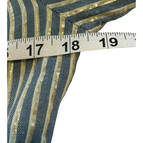 Altar'd State Women’s Medium Blue & Gold Striped Bell Sleeve Blouse with Tassels - Picture 5 of 7